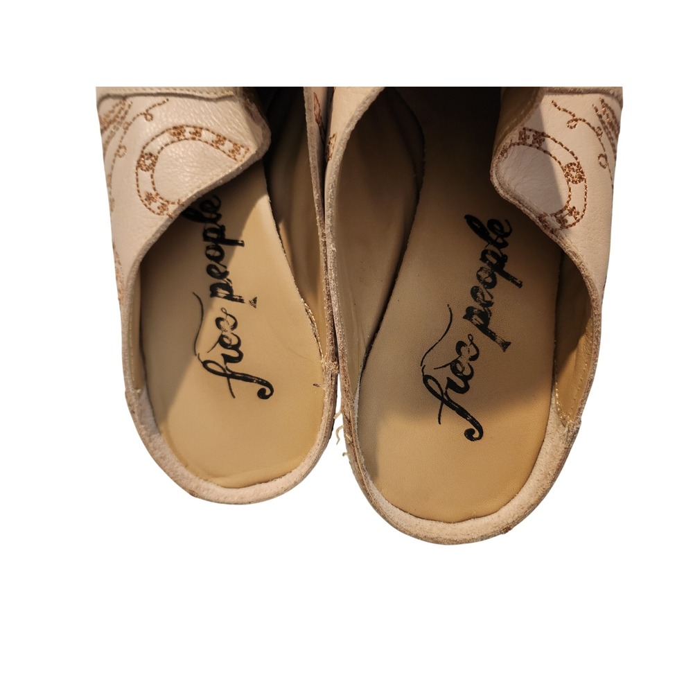 Free People Western Embroidered Leather Mules Cream Pointed Toe Cone Heel 38 - Picture 6 of 6